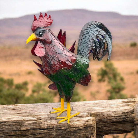 Extra Large Metal Rooster Statue | Handcrafted Mexican Chicken Artwork