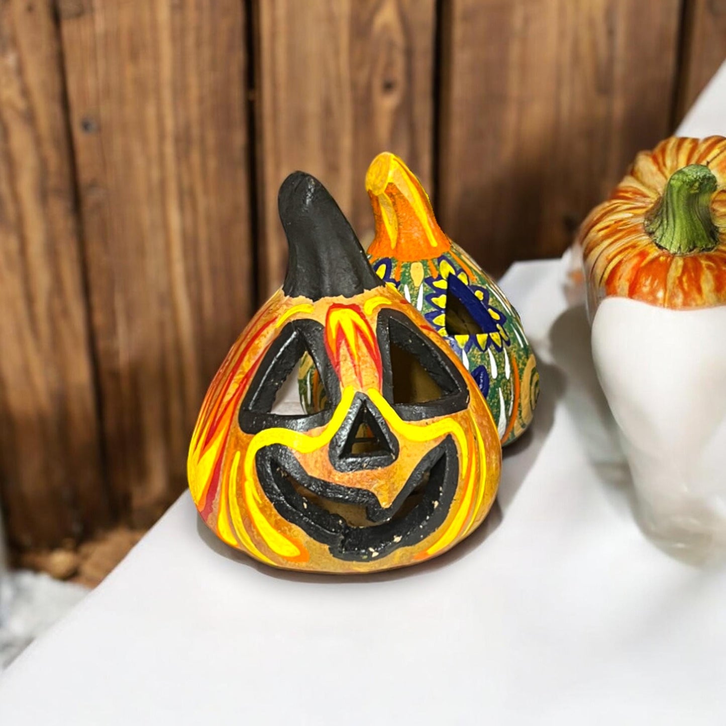 Handmade Painted Jack-o-Lanterns | Artisan Clay Halloween Pumpkins Decor