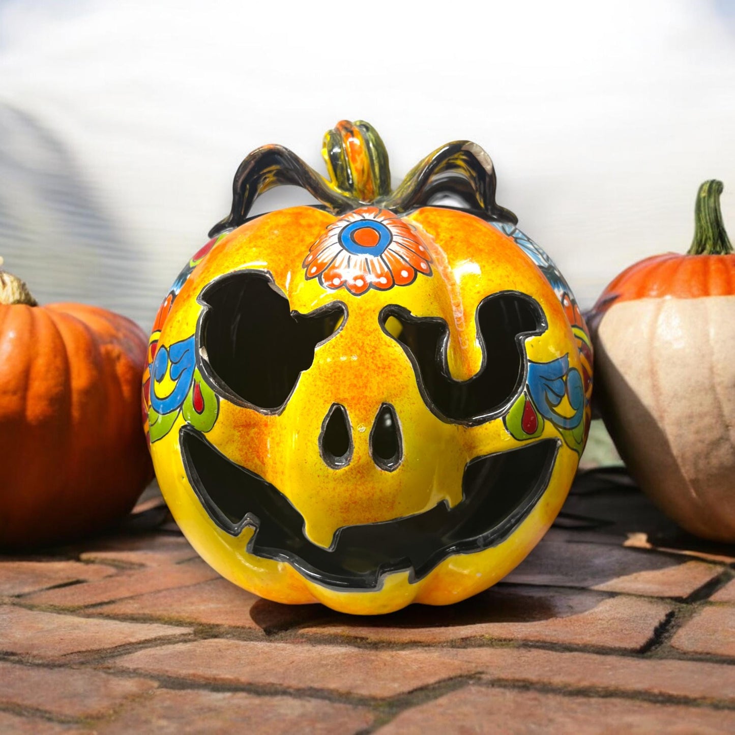 XL Talavera Pumpkin | Handmade Mexican Jack-o'-Lantern Art (14" Diameter)