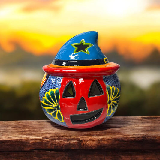 Handcrafted Talavera Pumpkin | Mexican Ceramic Jack-o'-Lantern Halloween Decor