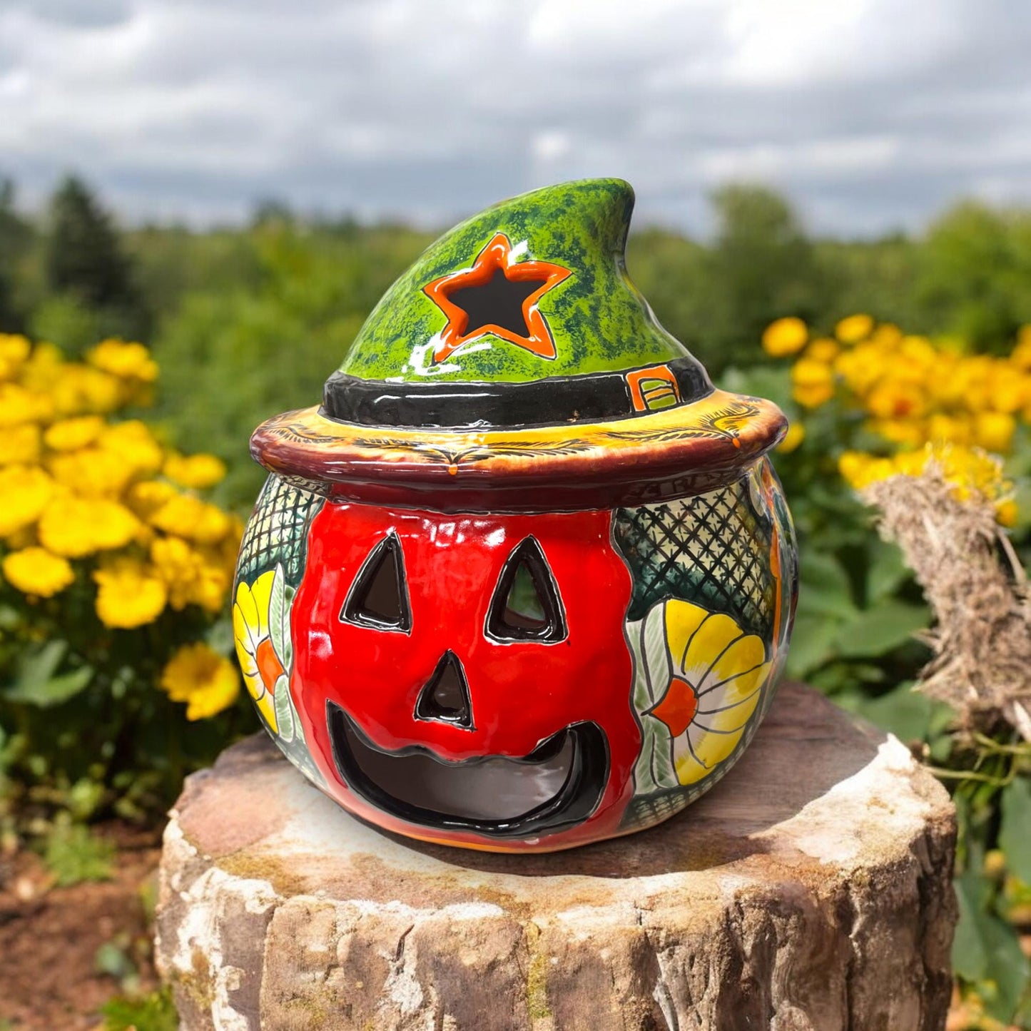 Handcrafted Talavera Pumpkin | Mexican Ceramic Jack-o'-Lantern Halloween Decor