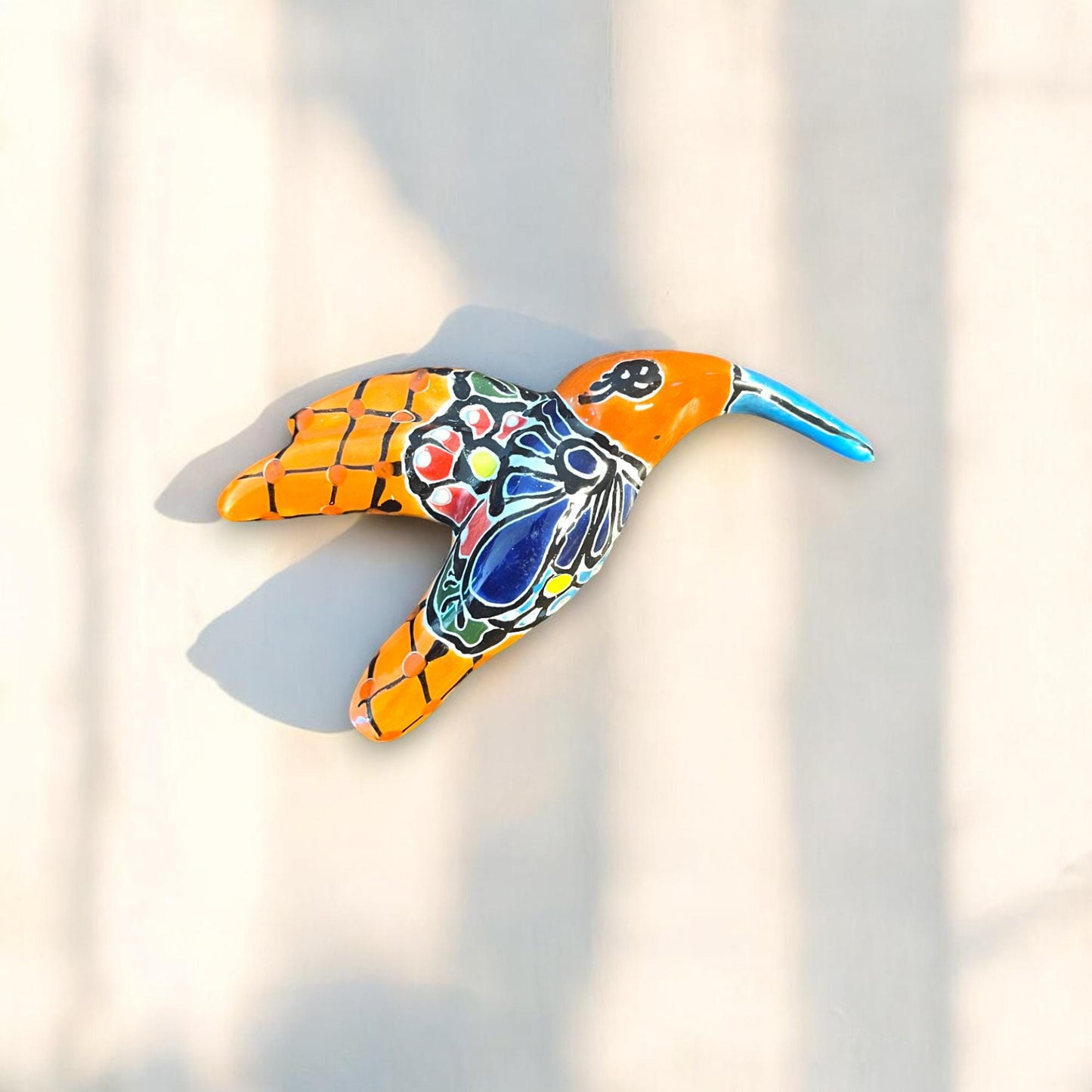 Colorful Handmade Talavera Hummingbird Figurine | Small Mexican Hand-Painted Decor