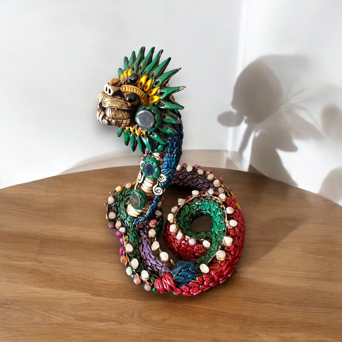 Handmade Aztec Snake Statue | Artisan Crafted Cultural Decor (Medium)