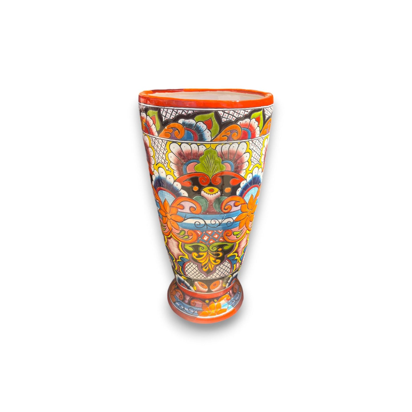 Handmade Talavera Tall Flower Pot | Hand-Painted Mexican Pottery (27" Tall)