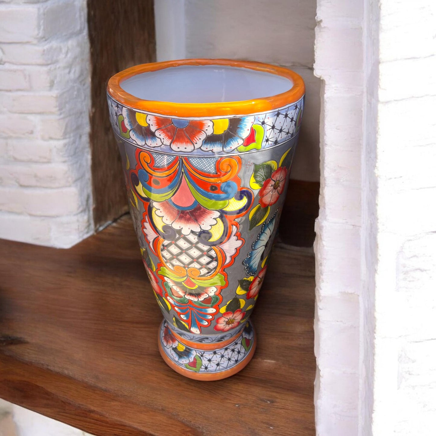 Handmade Talavera Tall Flower Pot | Hand-Painted Mexican Pottery (27" Tall)