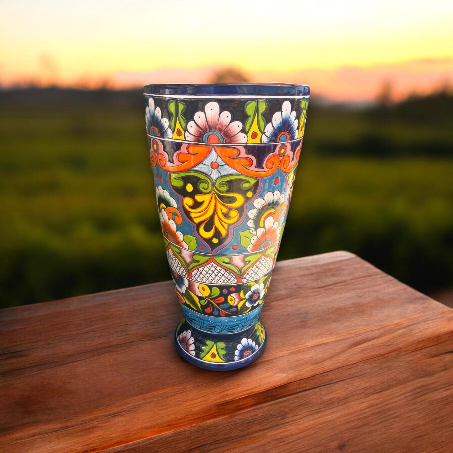 Handmade Talavera Tall Flower Pot | Hand-Painted Mexican Pottery (27" Tall)