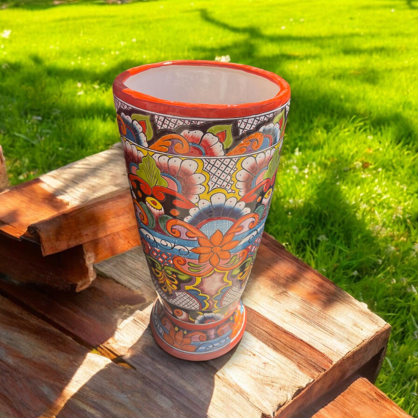 Handmade Talavera Tall Flower Pot | Hand-Painted Mexican Pottery (27" Tall)