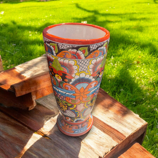 Handmade Talavera Tall Flower Pot | Hand-Painted Mexican Pottery (27" Tall)