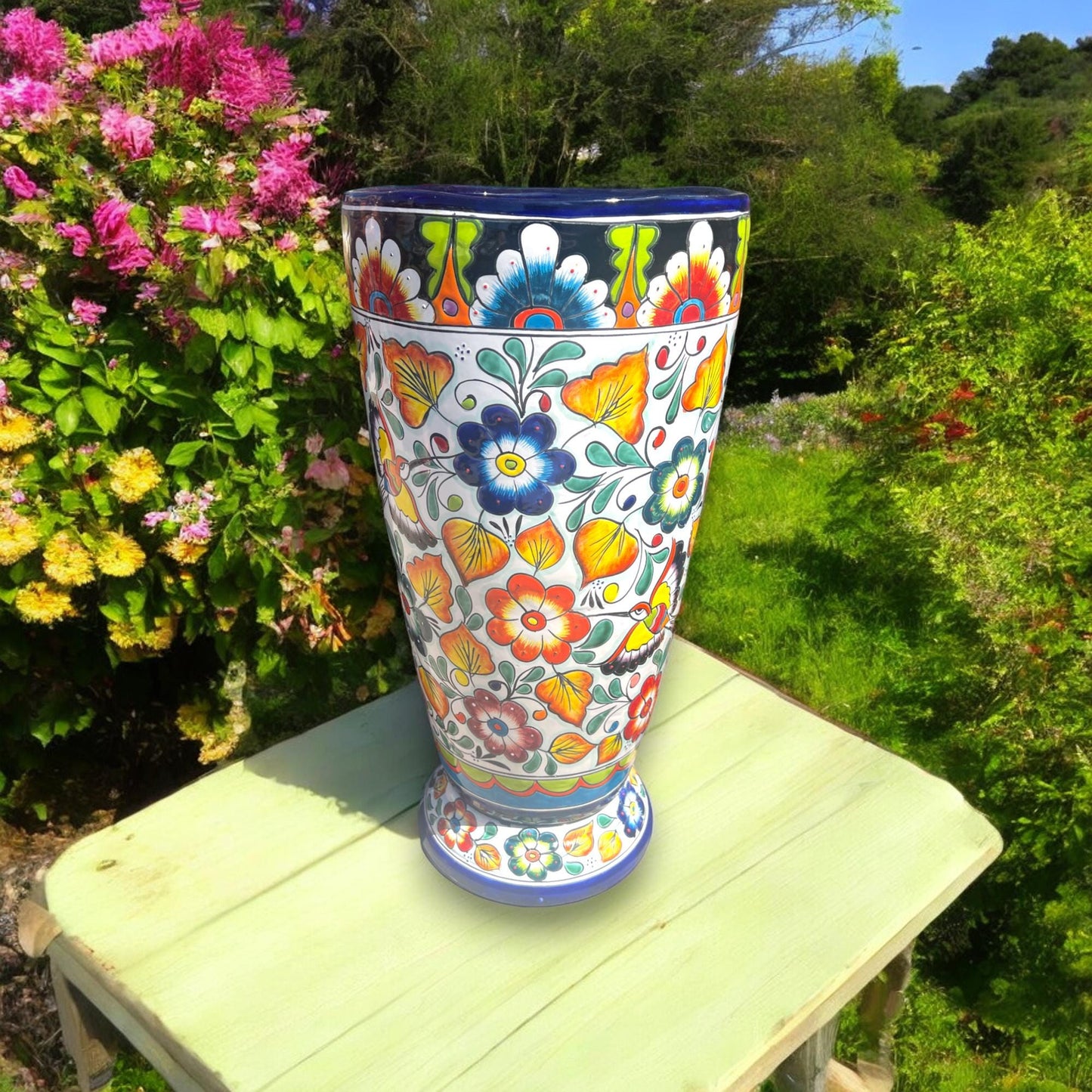 Handmade Talavera Tall Flower Pot | Hand-Painted Mexican Pottery (27" Tall)