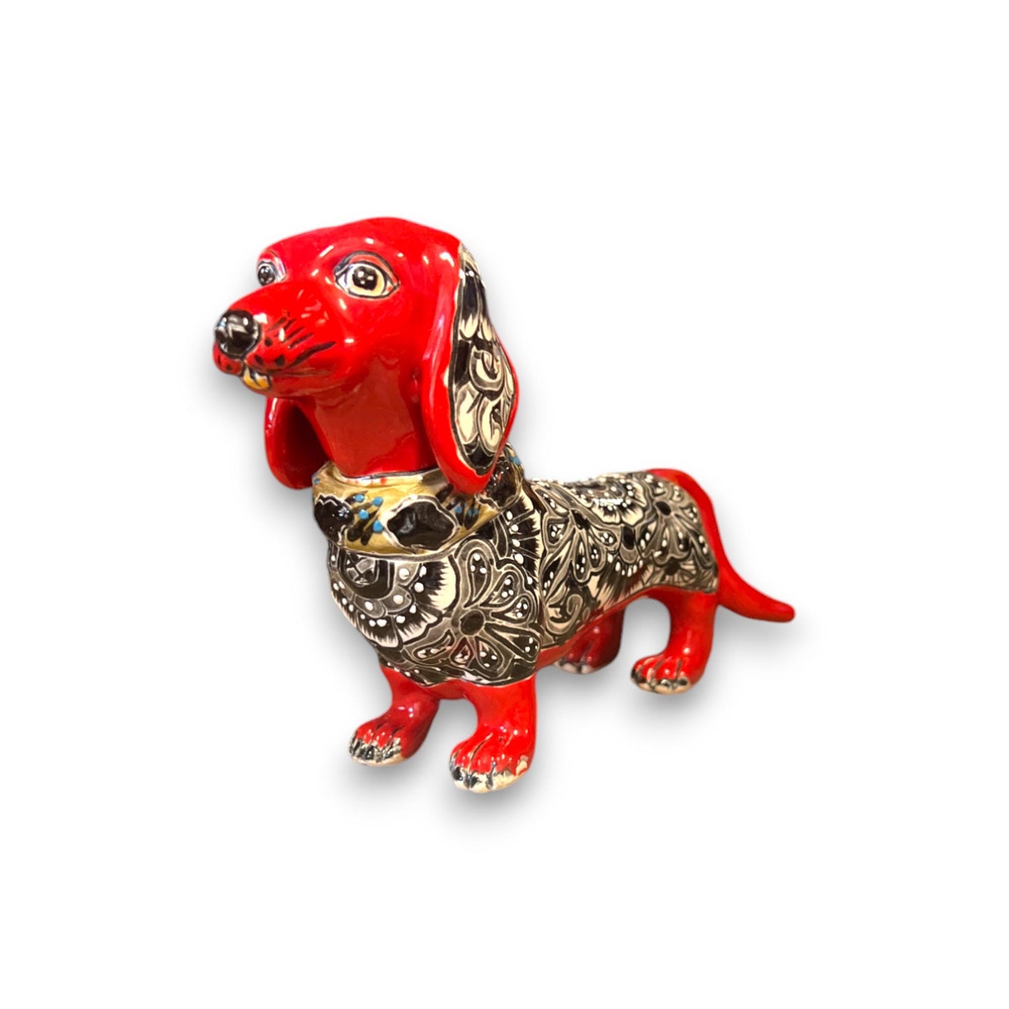 Vibrant Talavera Dachshund Statue | Colorful Hand-Painted Ceramic Art (Medium)