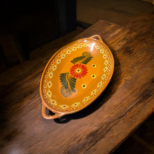 Colorful XL Oval Barro Serving Platter | Hand-Painted Mexican Terracotta Pottery (17.5"x10")