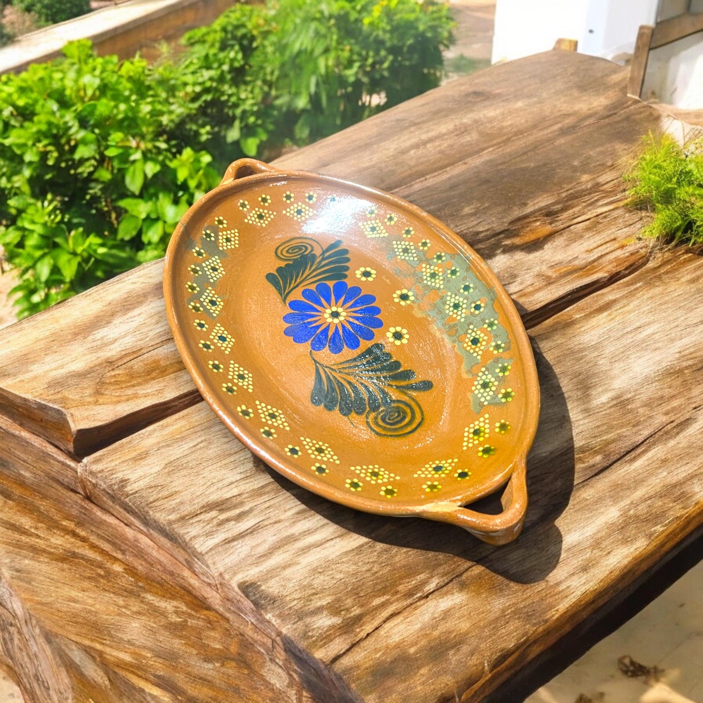 Colorful XL Oval Barro Serving Platter | Hand-Painted Mexican Terracotta Pottery (17.5"x10")