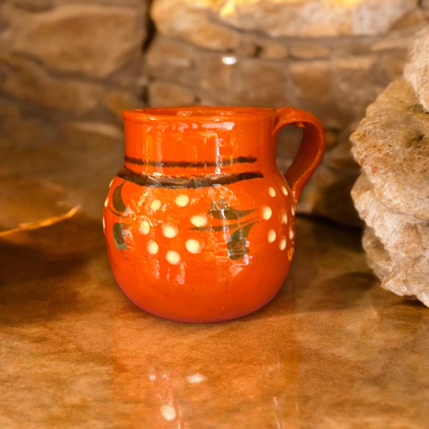 Handmade Terracotta Mug | Hand-Painted Mexican Barro Jarrito (4” Tall)