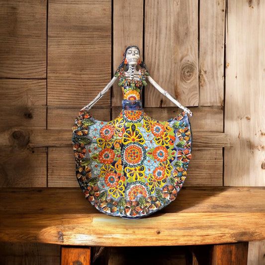 Talavera Day of the Dead Catrina | Colorful Dress Figurine