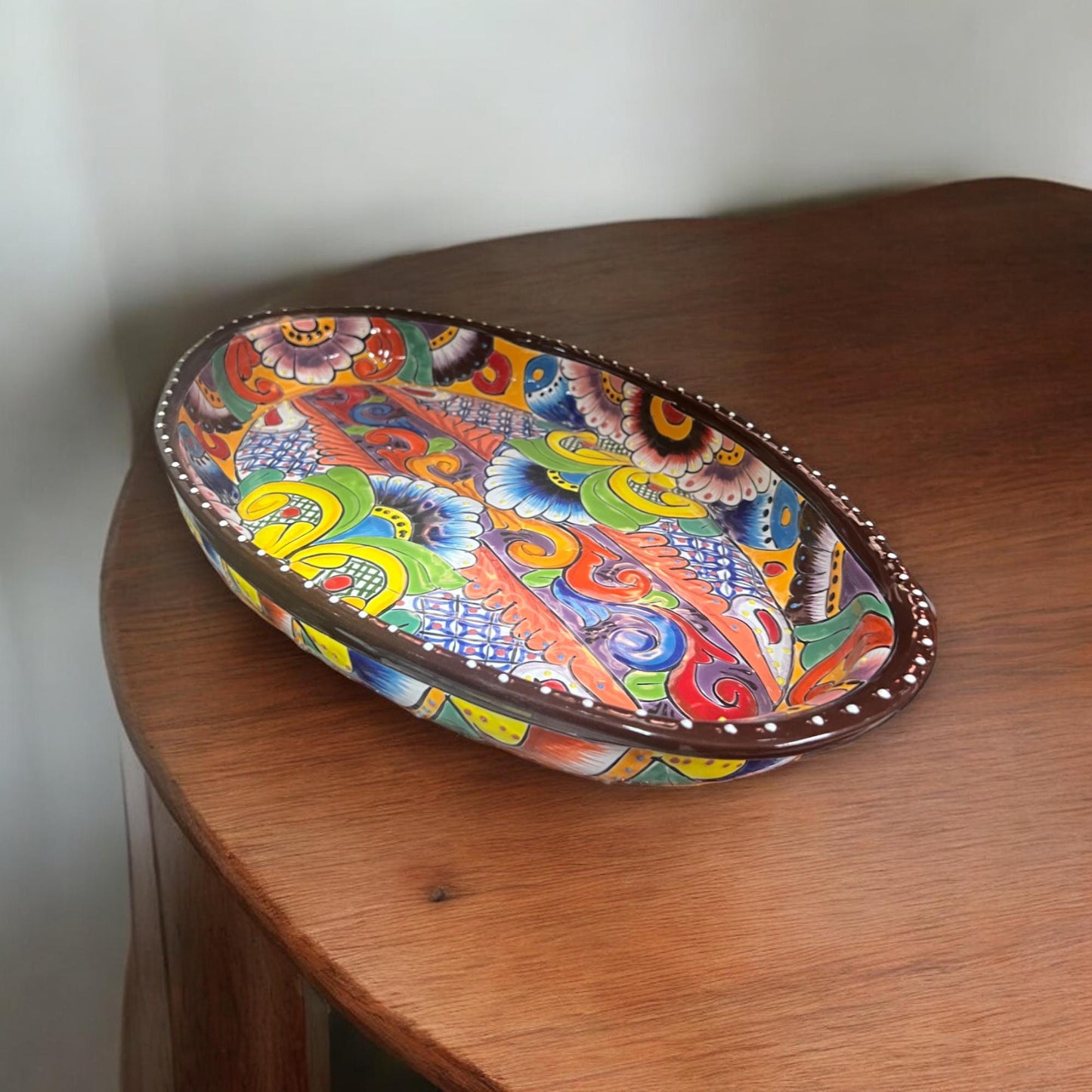 Hand-Painted Talavera Oval Serving Platter | Mexican Ceramic Kitchenware