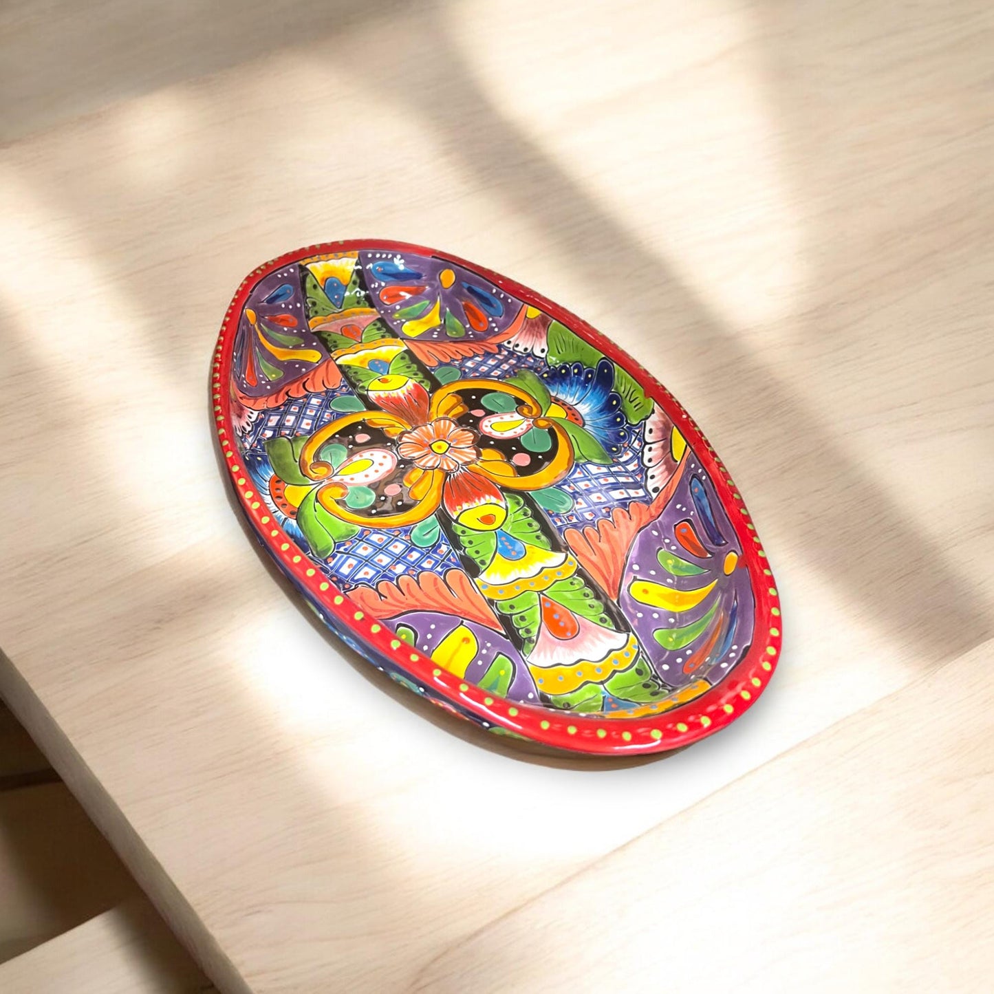 Hand-Painted Talavera Oval Serving Platter | Mexican Ceramic Kitchenware