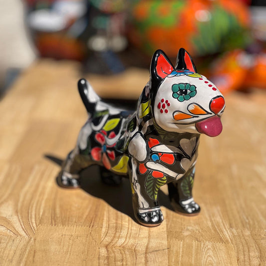 Colorful Handmade Talavera Dog Statue | Day of the Dead Pottery (Medium Size)