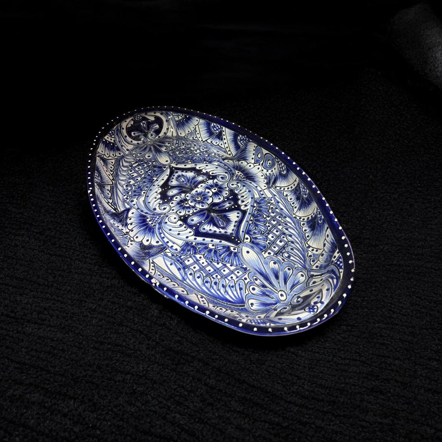 Talavera Oval Serving Platter | Blue & White Ceramic Dish