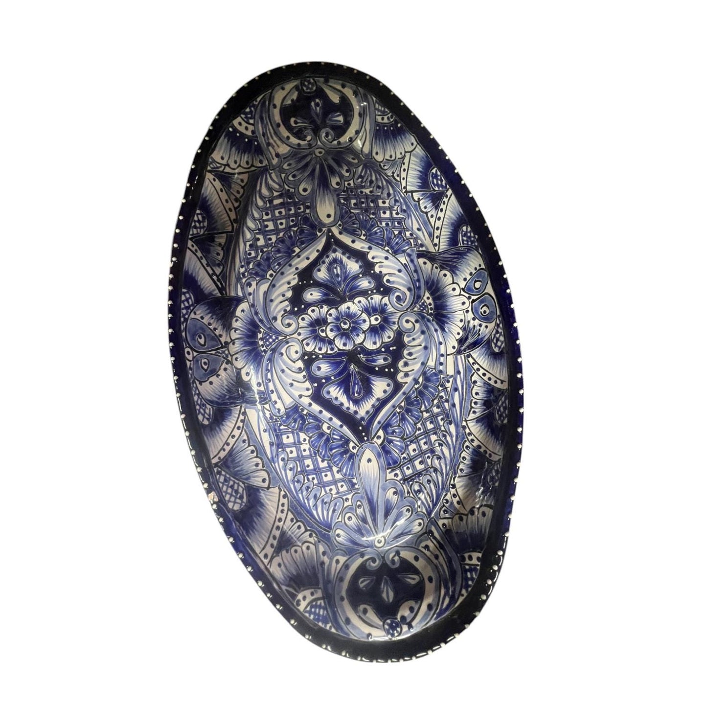 Talavera Oval Serving Platter | Blue & White Ceramic Dish