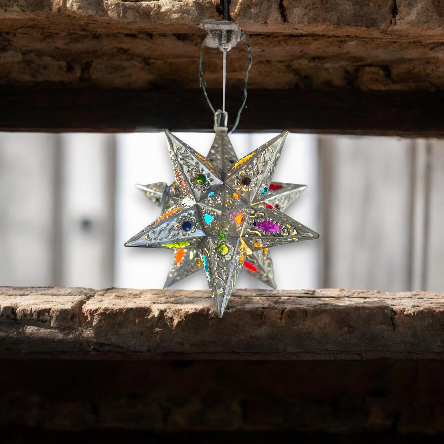 Handmade Metal Star Ornament | Stained Glass Light Fixture