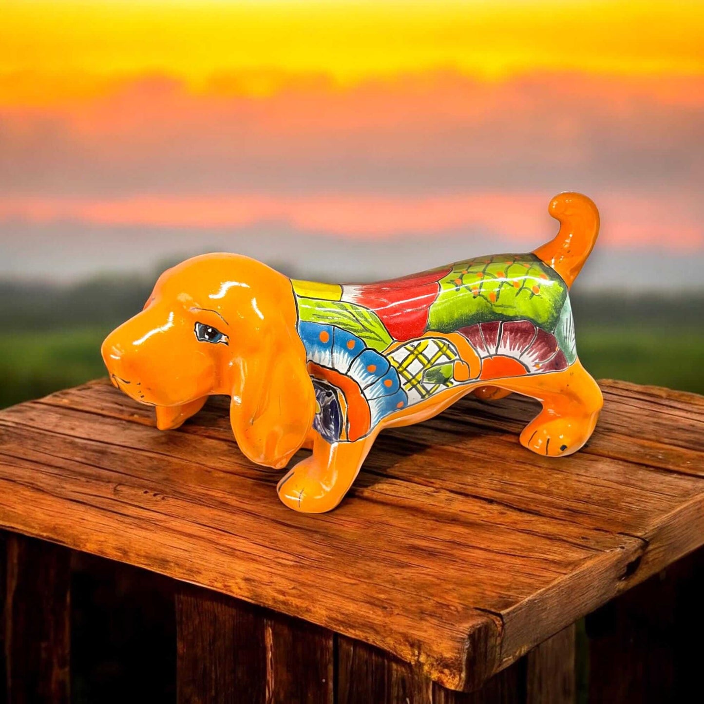Hand-Painted Talavera Bloodhound Statue