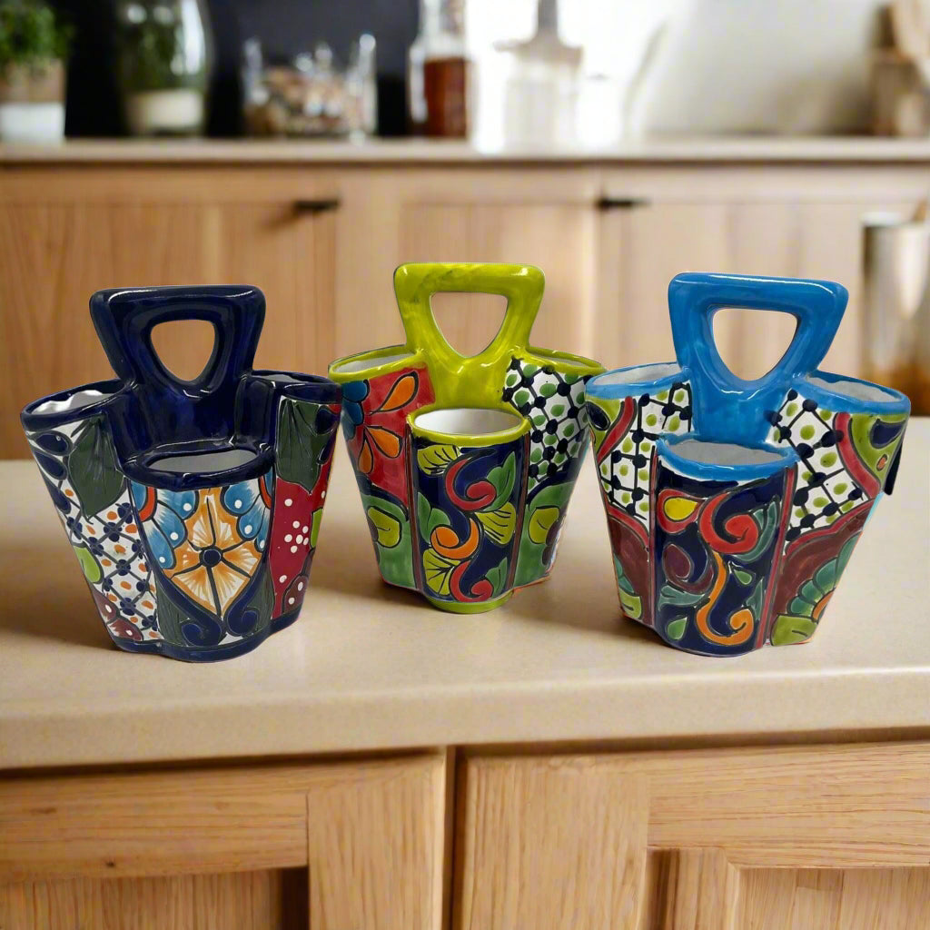 Handmade Talavera Utensil Holder | Colorful Decor