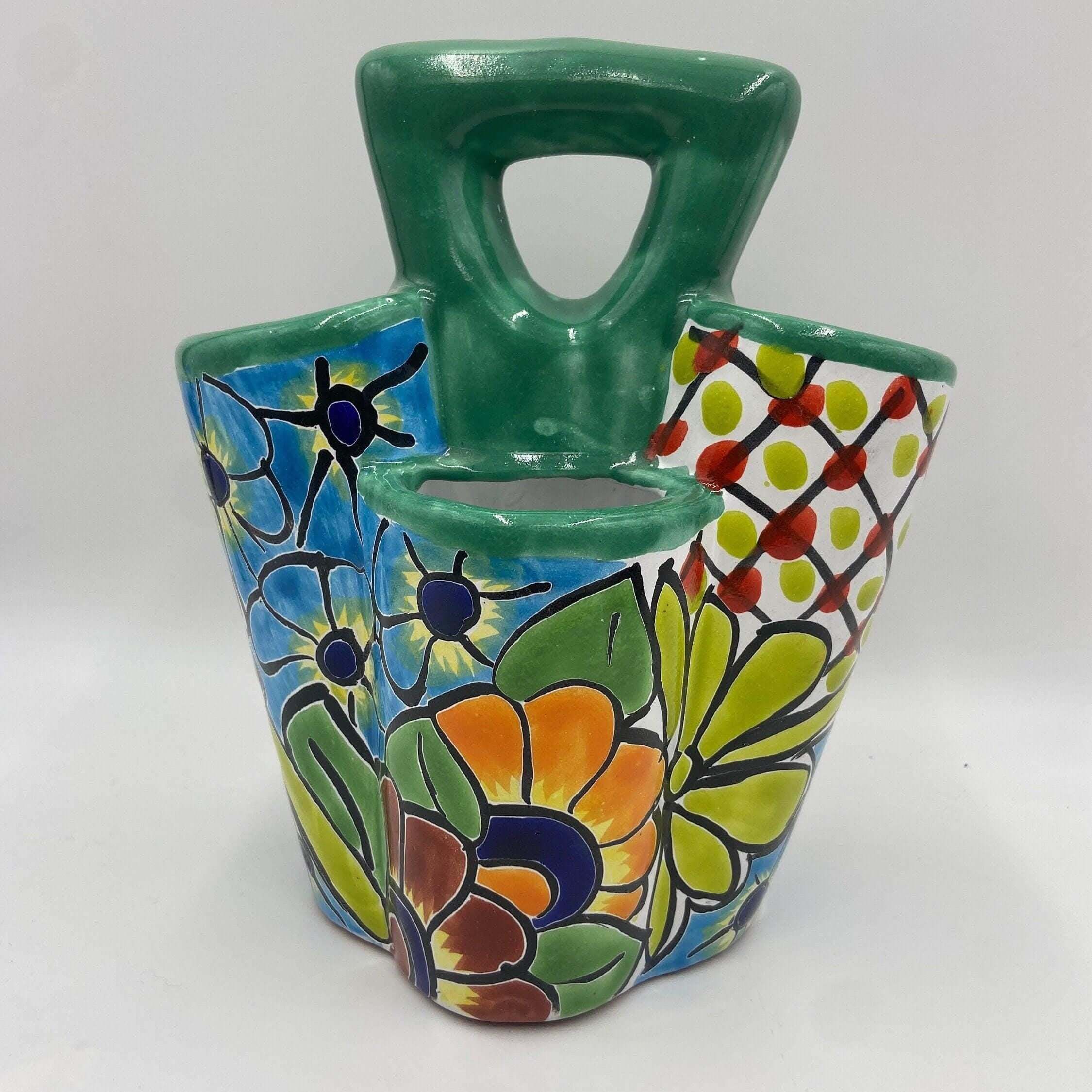 Handmade Talavera Utensil Holder | Colorful Decor