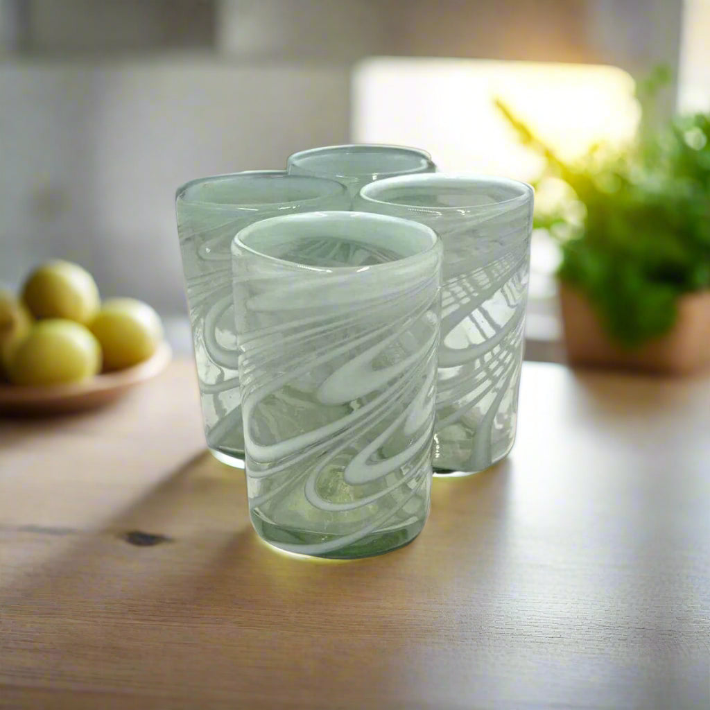 Hand-Blown Mexican Glass | White Swirl Design