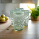 White Swirl Hand-Blown Mexican Glass | Artisan Drinkware - set of 4 clear lead-free glasses with soft white swirl pattern, handcrafted in Guanajuato, Mexico