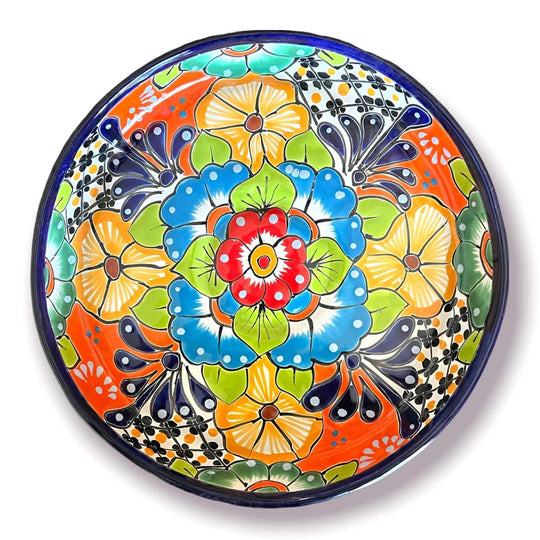 Talavera Appetizer Tray Set | Mexican Hand Painted Pottery - vibrant hand-painted floral talavera serving tray from Guanajuato, bright orange blue green