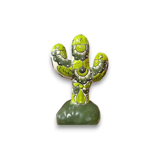 Handmade Talavera Cactus Statue | Medium Size Colorful Cultural Art hand-painted green floral ceramic cactus from Guanajuato, Mexico