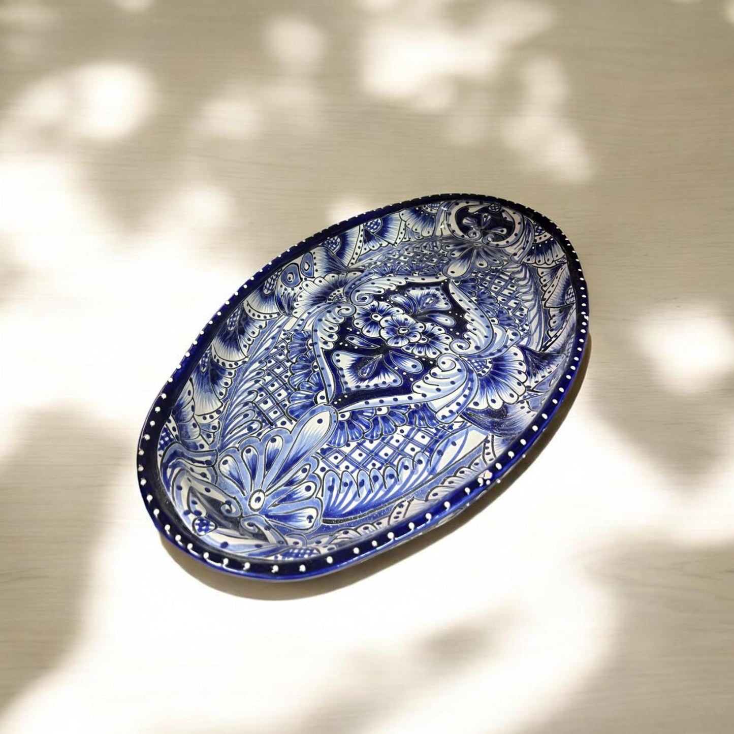 Talavera Oval Serving Platter | Blue & White Ceramic Dish