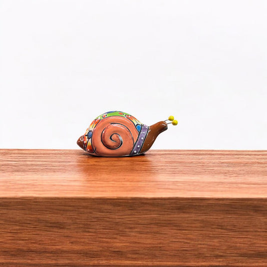 Colorful Talavera Snail Figurine | Mexican Ceramic Garden Decor