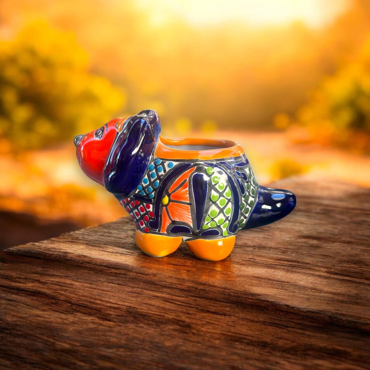 Talavera Triceratops Planter | Colorful Mexican Succulent Pot