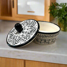 Black Talavera Tortilla Warmer | Handmade Puebla Ceramic Dish - hand-painted black-and-cream Talavera ceramic tortilla warmer with lid