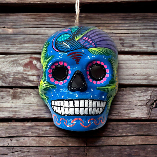 Colorful Hand-Painted Calavera Sugar Skull | Unique Guerrero Skull Wall Decor