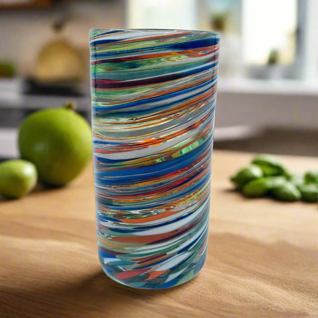Colorful Hand-Blown Tumbler | Confetti Swirl Glass
