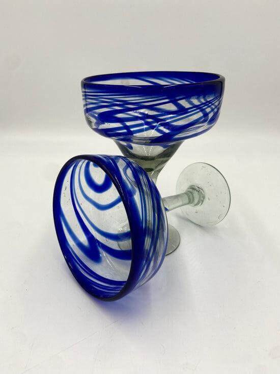 Hand-Blown Mexican Margarita Glass | Blue Swirl