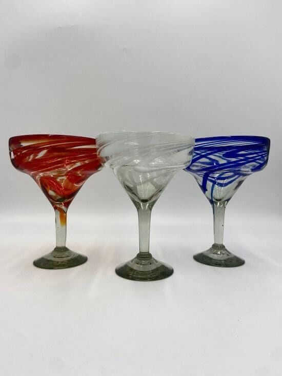 Hand-Blown Mexican Margarita Glass | Blue Swirl
