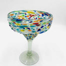Hand Blown Mexican Margarita Glass | Colorful Pebbled Confetti Design - hand-blown lead-free glass margarita cup with multicolored pebbled confetti pattern