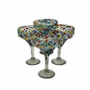 Hand Blown Mexican Margarita Glass | Colorful Pebbled Confetti Design - set of four hand-blown, lead-free margarita glasses with vibrant pebbled confetti pattern