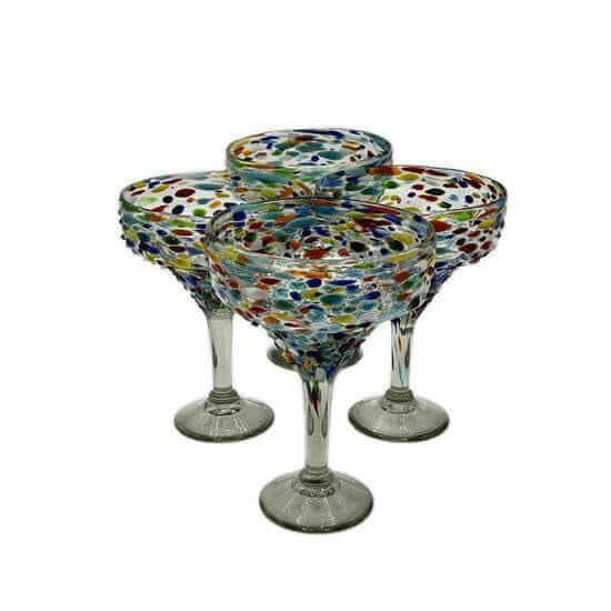 Hand Blown Mexican Margarita Glass - Vibrant Design
