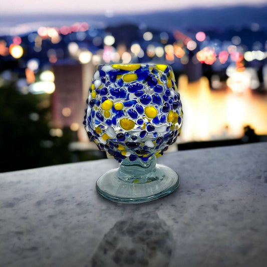 Artisanal Cognac Shot Glass in Blue & Yellow