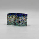 Hand-Blown Mexican Shot Glass | Confetti Triple Shot - hand-blown lead-free glass pair with blue rim and colorful confetti speckles