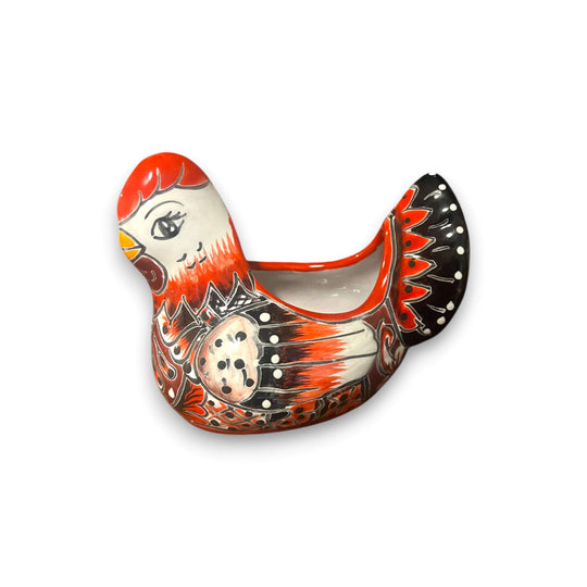 Colorful Talavera Chicken Planter | Hand-Painted Ceramic Decor - hand-painted red and black Talavera chicken planter from Guanajuato, Mexico
