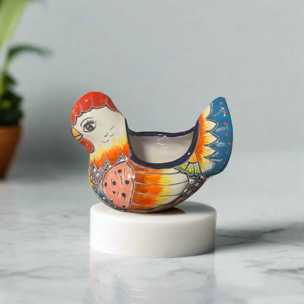 Colorful Talavera Chicken Planter | Handcrafted Decor