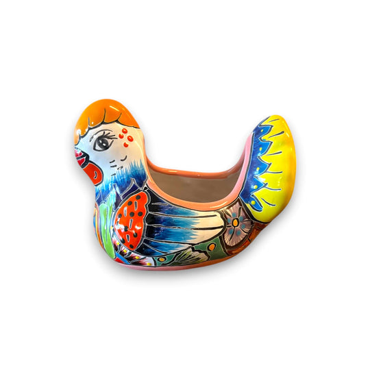 Colorful Talavera Chicken Planter | Hand-Painted Ceramic Decor - hand-painted Mexican chicken planter, vibrant Talavera glaze