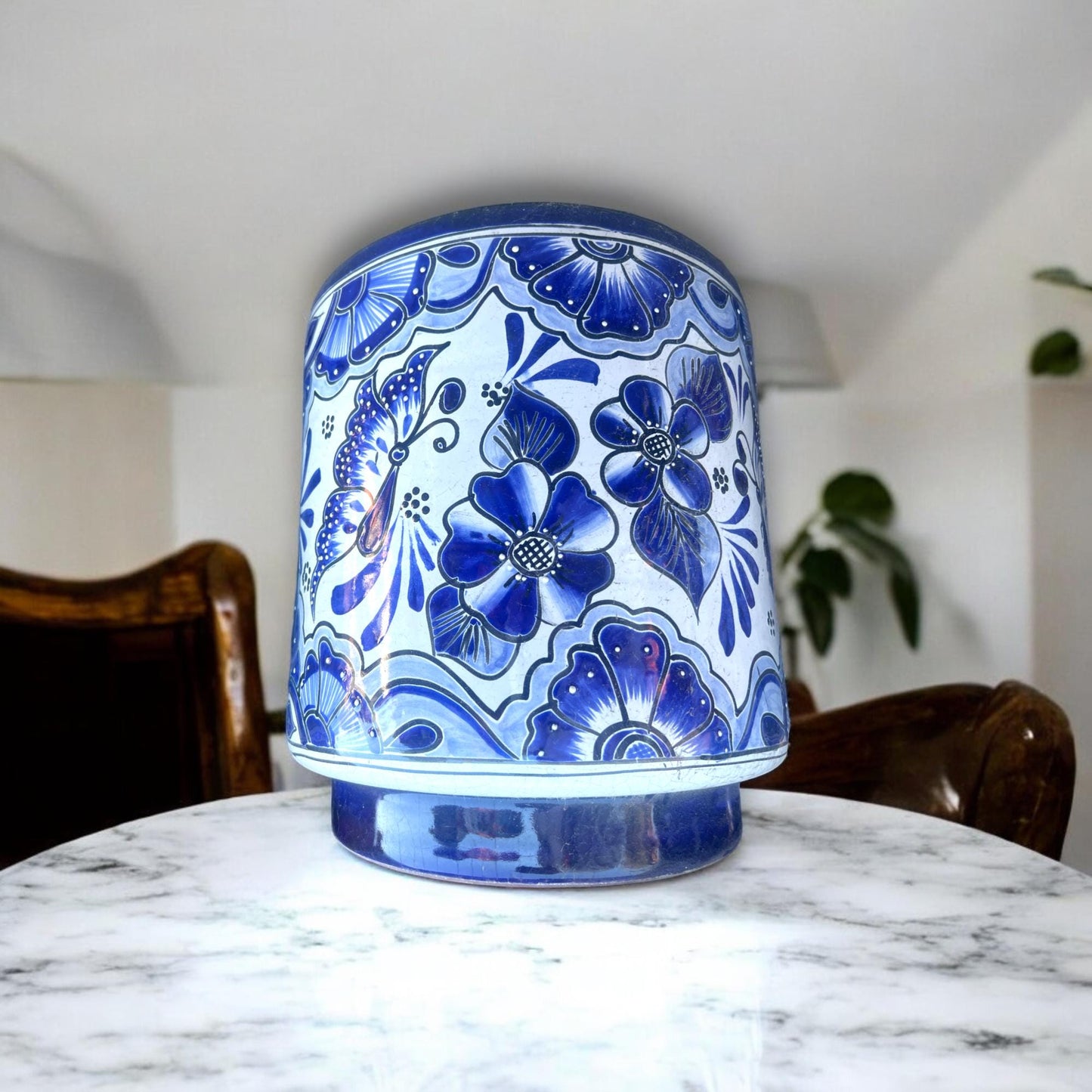 Artisan Talavera Planter | Blue & White Mexican Flower Pot