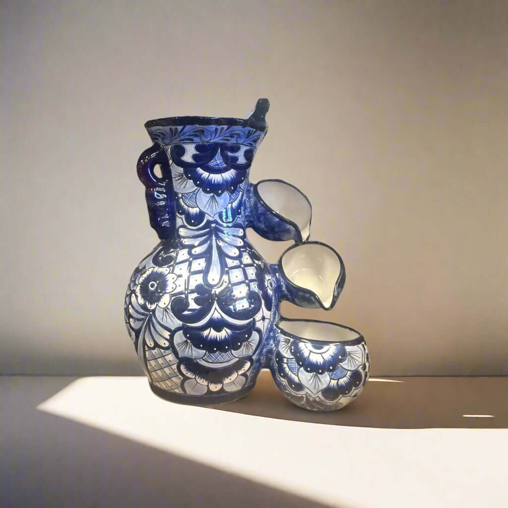 Handmade Talavera Wall Fountain - Blue & White Decor