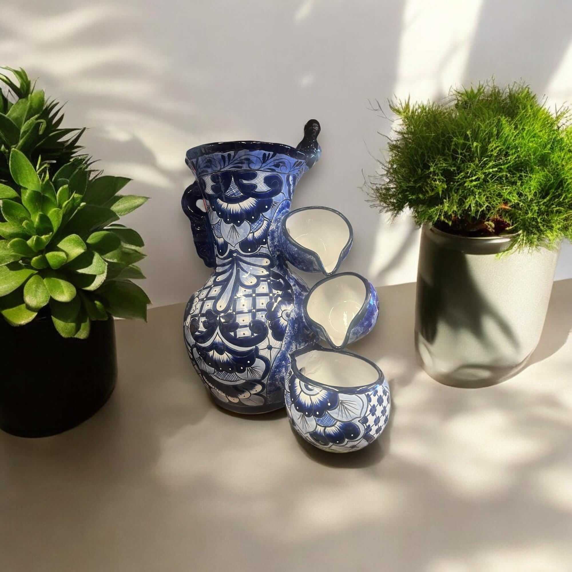 Handmade Talavera Wall Fountain - Blue & White Decor